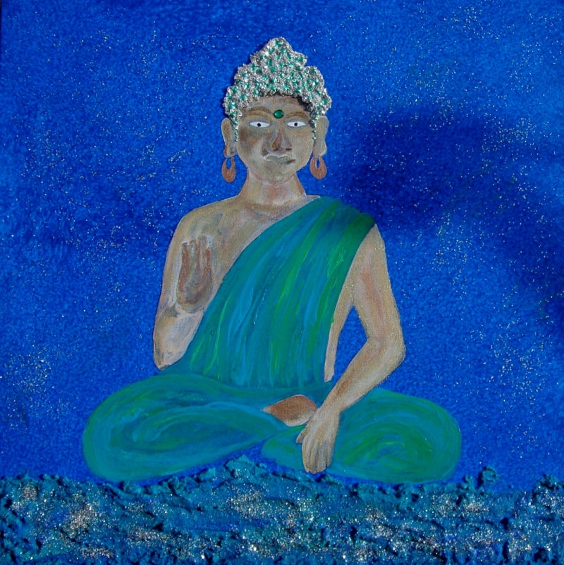  - Acrylbild PEACE Malerei Gemälde Acrylgemälde Bild Handgemalt Unikat abstrakte Malerei naive Malerei Buddha orientalisches asiatisches  Bild