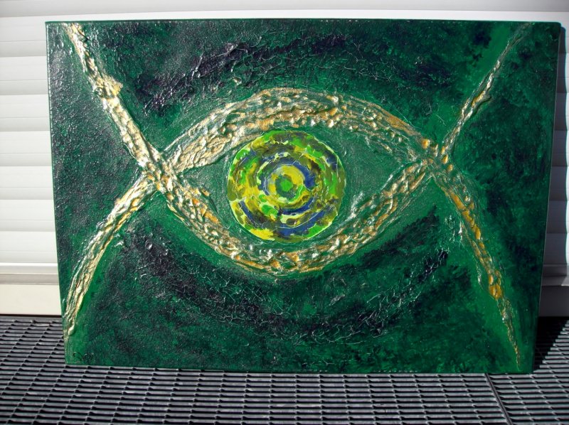  - Acrylbild GOLDEN EYE Acrylmalerei Gemälde abstrakte Kunst Wanddekoration  Bild Malerei moderne Kunst grünes Gemälde