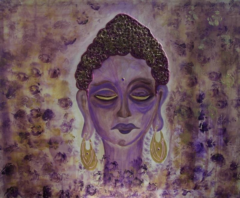  - Acrylbild ERWACHENDER BUDDHA Acrylmalerei Gemälde Wanddeko abstrakte Kunst Malerei  abstraktes Bild lila Gemälde purpur asiatisch 