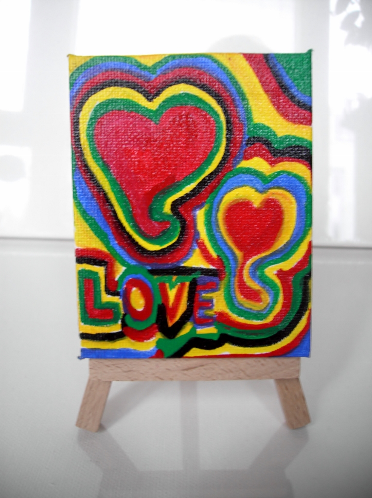  - Acrylbild LOVE Acrylmalerei Herzbild abstrakte Malerei Minibild Keilrahmen Staffelei Muttertag Valentinstag