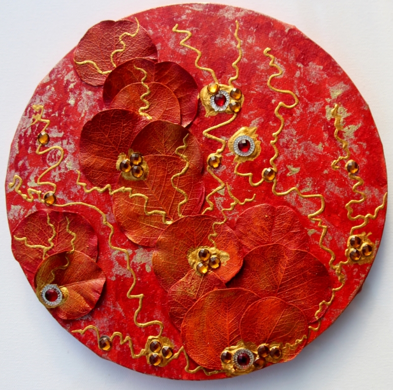  - Acrylbild  LEUCHTENDER HERBST Gemälde Malerei rundes Gemälde Geschenk rotes Bild abstrakte Kunst Acrylmalerei 
