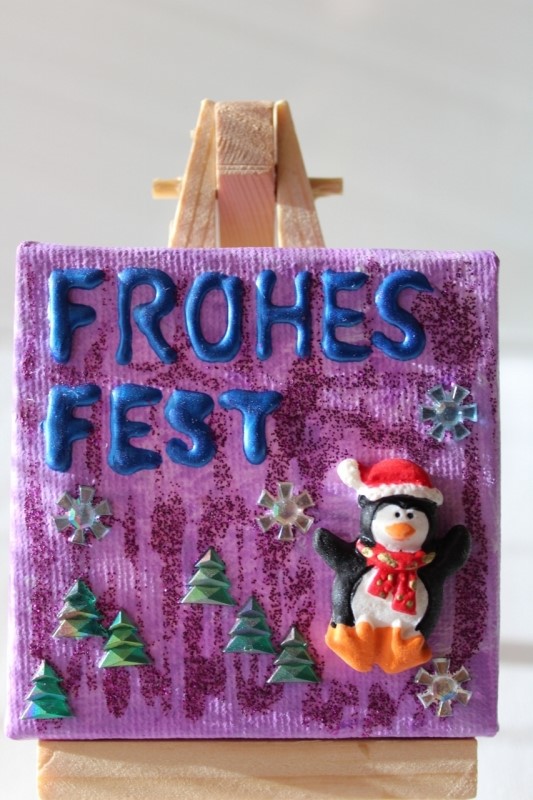  - Minibild FROHES FEST Tischdeko Pinguin Minibild Collage Deko Weihnachtsgeschenk  Adventskalenderfüllung  
