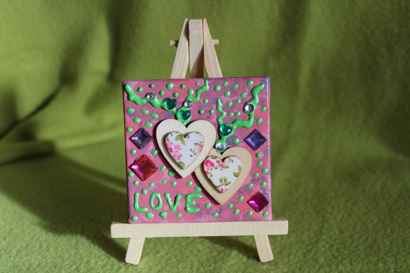  - Minibild LOVE  Acrylmalerei Keilrahmen Staffelei Geschenk zu Muttertag Valentinstag für Verliebte  