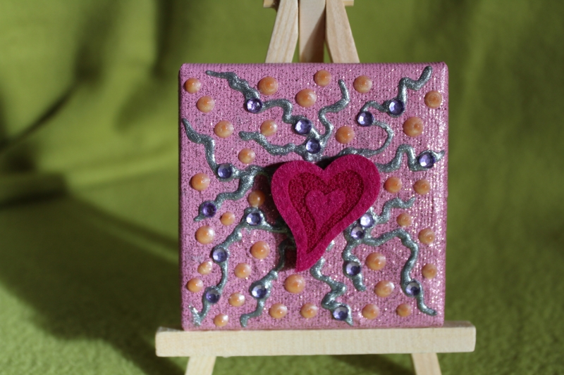  - Minibild FILZHERZERL  Acrylmalerei Keilrahmen Staffelei Geschenk zu Muttertag Valentinstag für Verliebte  