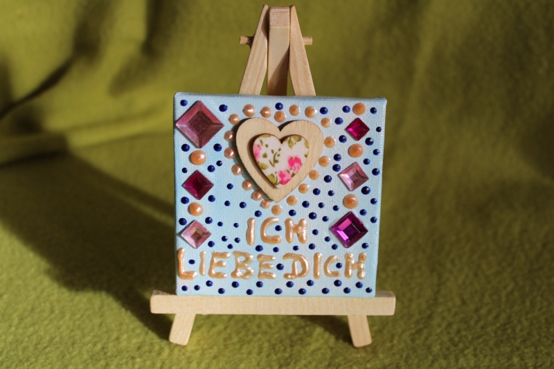  - Minibild ICH LIEBE DICH Acrylmalerei Keilrahmen Staffelei Geschenk zu Muttertag Valentinstag für Verliebte 