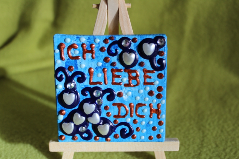  - Minibild HERZERLREGEN  Acrylmalerei Keilrahmen Staffelei Geschenk zu Muttertag Valentinstag für Verliebte 