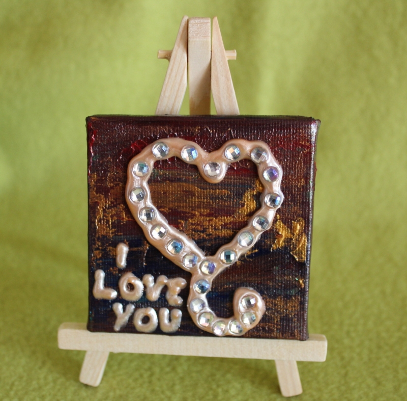  - Minibild I LOVE YOU Acrylmalerei Keilrahmen Staffelei Geschenk zu Muttertag Valentinstag für Verliebte
