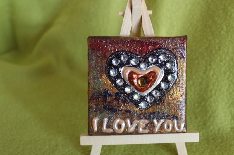  - Minibild I LOVE YOU Acrylmalerei Keilrahmen Staffelei Geschenk zu Muttertag Valentinstag für Verliebte 