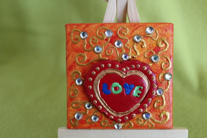  - Minibild LOVE  Acrylmalerei Keilrahmen Staffelei Geschenk zu Muttertag Valentinstag für Verliebte 