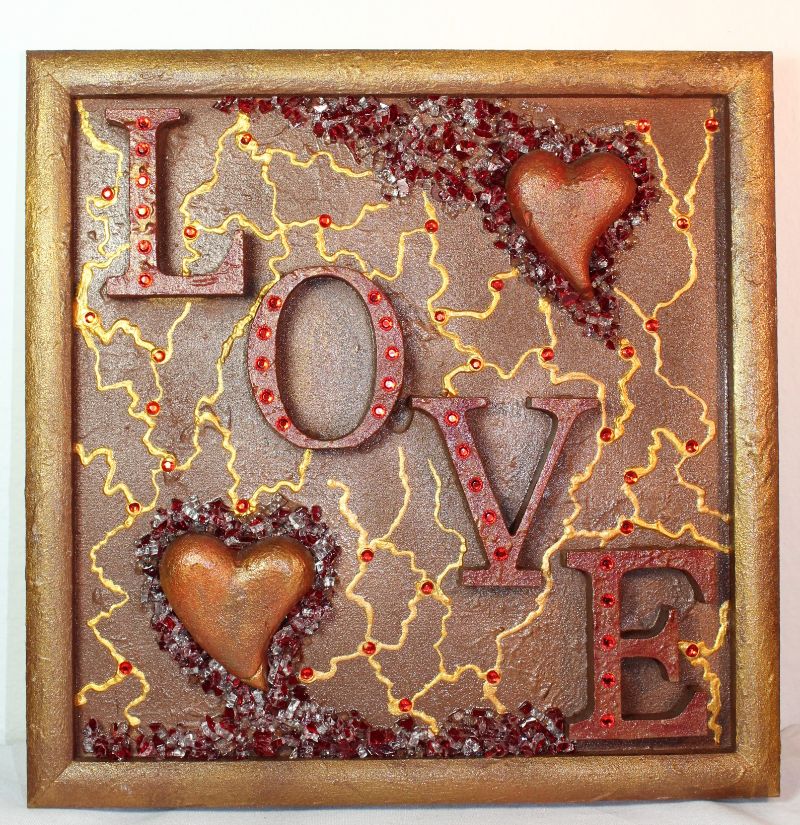  - Collage LOVE handgefertigt Acrylbild Malerei Herzbild Shabby Style Vintage Geschenk Muttertag Valentinstag Weihnachten
