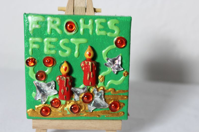  - Minibild FROHES FEST Nikolausgeschenk Tischdeko Minibild Collage Deko Weihnachtsgeschenk  Adventskalenderfüllung Kerzenmotiv