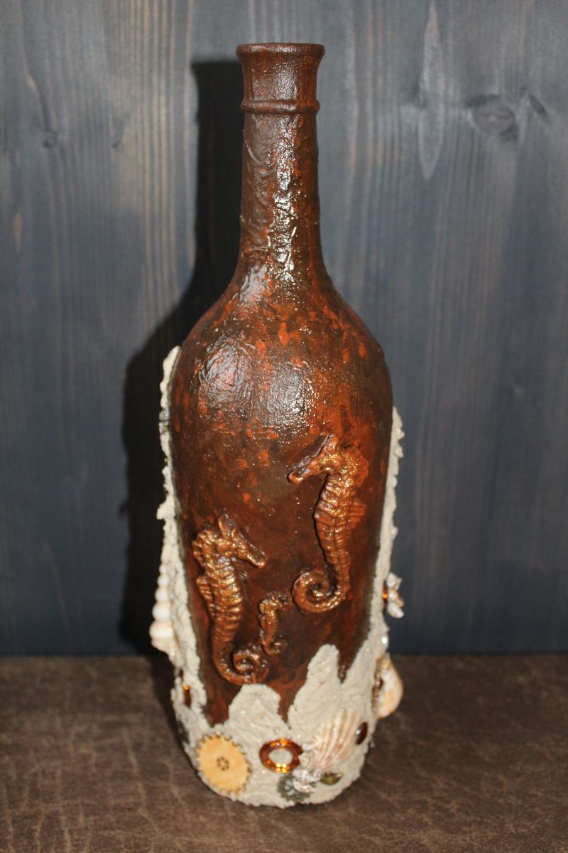  - Dekoflasche MEERESBRISE maritime Malerei/Collage auf einer Glasflasche Upcycling Vintagedeko Maritime Deko Geschenkidee