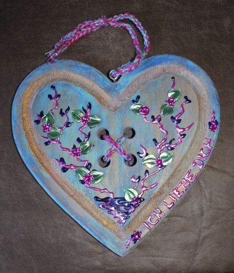  - Geschenk zum Valentinstag ICH LIEBE DICH abstrakt gestaltetes Herz aus Holz mit Acrylfarbe im Shabby-Stil bemalt