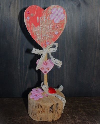  - Geschenk Valentinstag ICH LIEBE DICH abstrakt gestalteter Herzaufsteller aus Holz m. Acrylfarbe im Shabby-Stil gestaltet