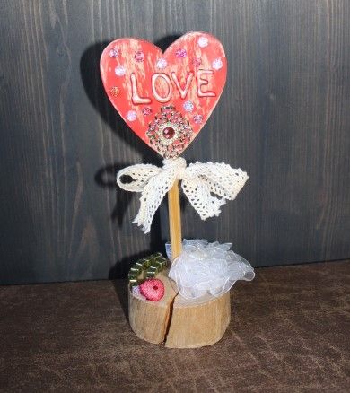  - Geschenk Valentinstag HEIRATE MICH abstrakt gestalteter Herzaufsteller aus Holz m. Acrylfarbe im Shabby-Stil gestaltet