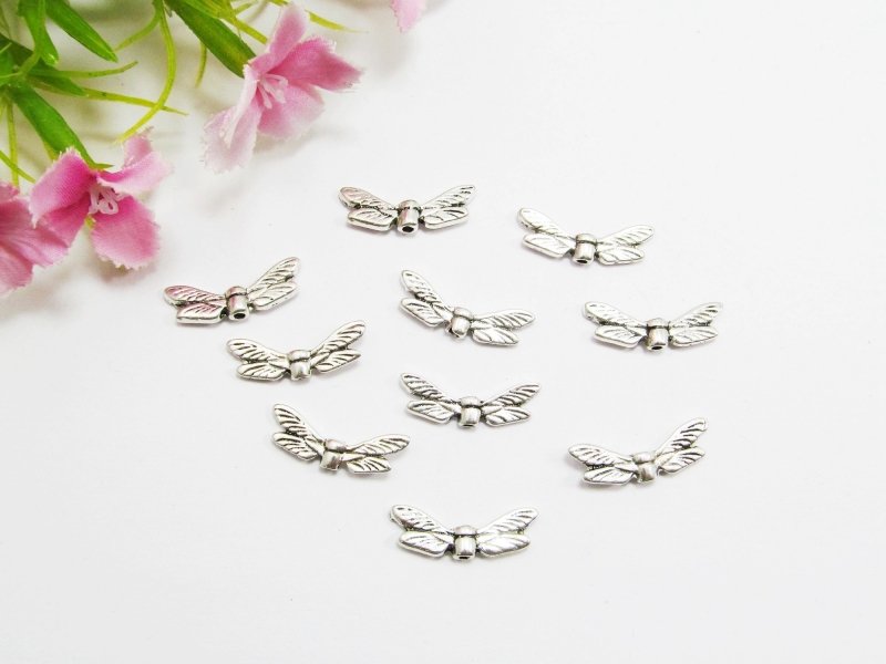  - 100 Mini Flügel 'Libelle', Farbe silber antik