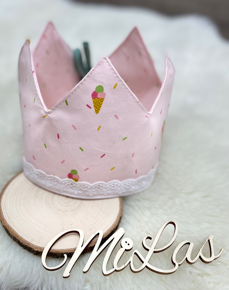  - Geburtstagskrone für Mädchen Rosa Eis Eistüten aus Baumwolle mit Spitze_ MiLas 
