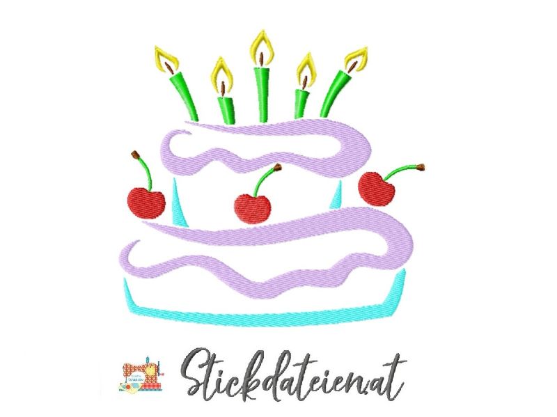  - Stickdatei Torte, Kuchen Stickdatei in 3 Größen, Geburtstagstorte Stickdatei, Maschinensticken, Sofortdownload, Stickdatei Geurtstagskuchen