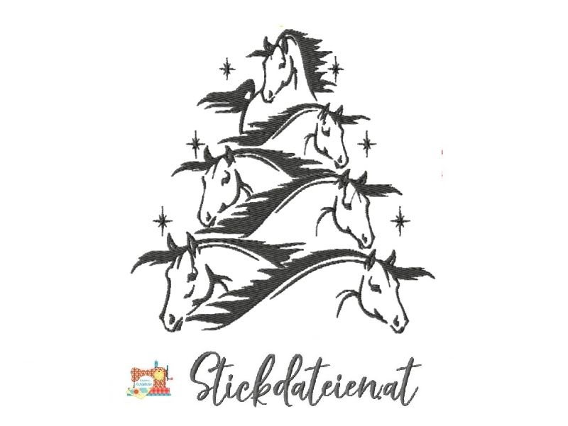  - Pferde Stickdatei, Weihnachtliche digitale Stickvorlage in 2 Größen, Maschinensticken, Sofortdownload, Stickdatei Adventszeit