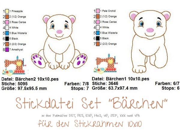  - Stickdatei Bärchen, Doodle Applikation Bärenbaby, Stickdatei Set