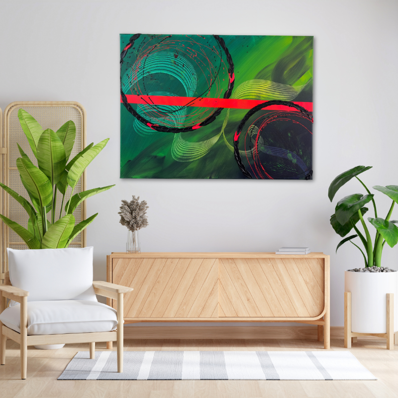  - Kostenlose Lieferung Einzigartiges abstraktes Gemälde in Grün und Pink