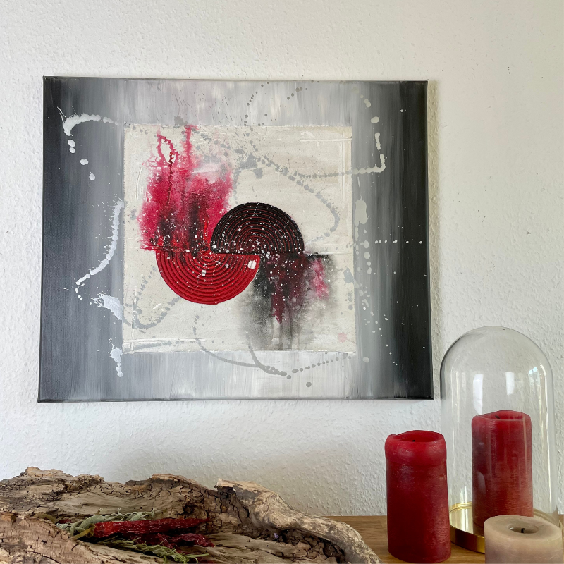  - ?‍? Kostenlose Lieferung Einzigartiges abstraktes Gemälde in Schwarz Rot