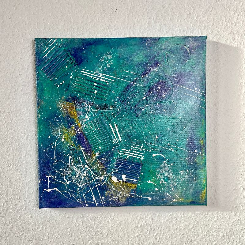  - Einzigartiges abstraktes Gemälde in blau lila. Das quadratische Bild ist 40cm x 40cm groß.