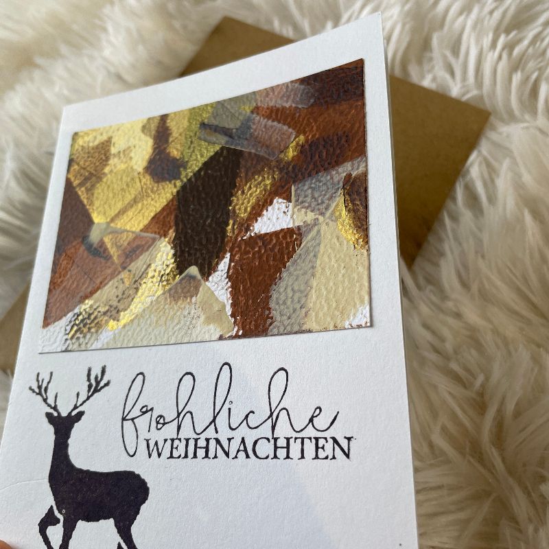  - ❤️ Handgefertigte Weihnachtskarten mit Hirsch in Braun und Gold