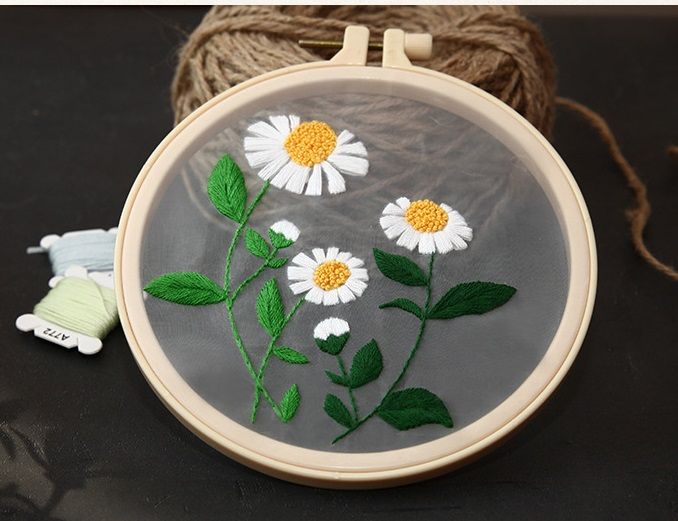  - Stickset Anfänger Blumen transparent, Stickset Erwachsene, Geschenk für Mama, Freundin oder Schwester, Embroidery Kit