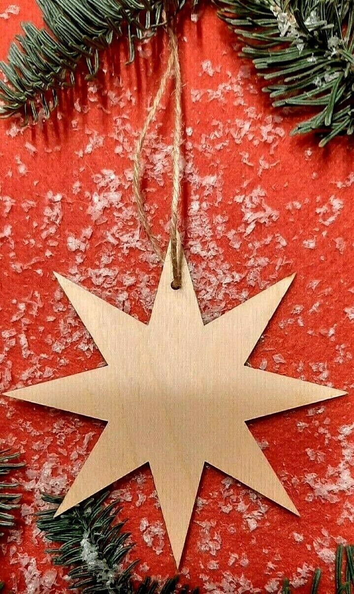  - Weihnachtsstern 1x Holzstern Christbaumschmuck Fensterschmuck Stern Deko Hängend Aufhänger zum Dekorieren Verzieren Basteln  