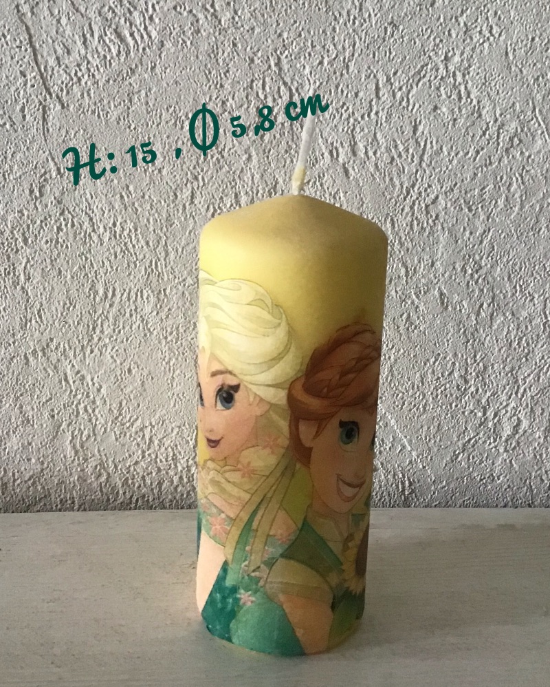  - Kerze gelb ♥ 15 cm ♥ Kinderkerze ♥ Geburtstag ♥ angestaubt ♥ Unikat - Anna und Elsa 