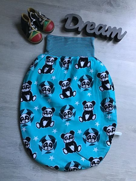  - Pucksack Schlafsack Fußsack Baby  gefüttert Geschenk Geburt Taufe -  Panda türkis