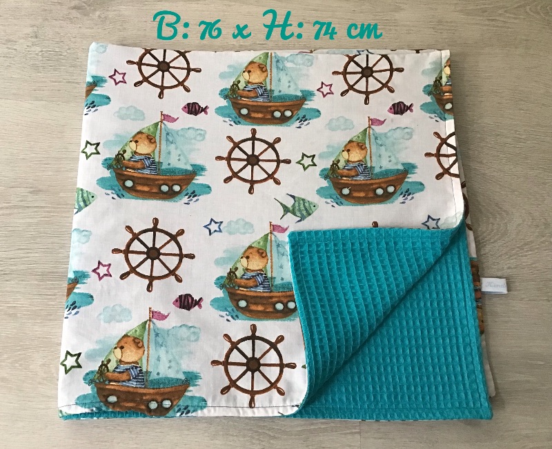  - Babydecke ❤️ Decke ❤️ mit Waffelpique ❤️ Geschenk ❤️ Unikate - Teddy im Segelschiff