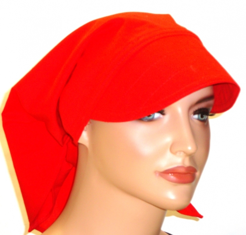  -  Schirmmütze Kopftuch rot mit Schild kaufen Sommer Chemo Cabriotuch Alopezie beige, rot, hellgrün, lila, schwarz Sport Visier Sonnenhut Workout handgefertigt aus 100% Baumwolle 