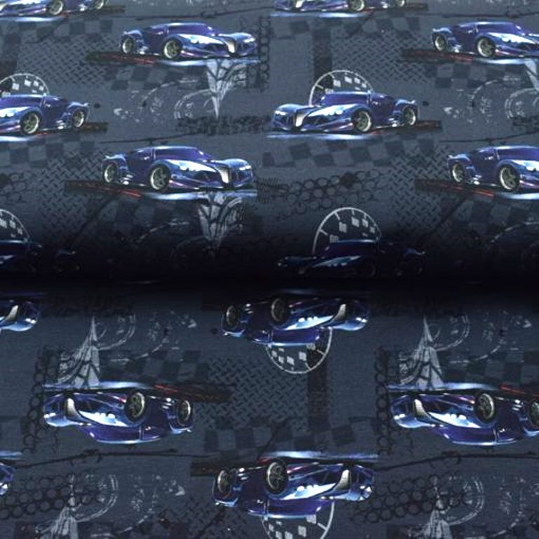  - French Terry Druck- Race Car Limited Edition, French Terry Rennauto auf schwarz kaufen für Jungs und Männer Autofans Meterware