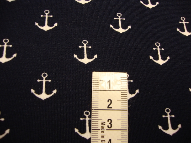  - Baumwolljersey Druck maritim 1,50cm Große weiße kleine Anker auf dunkelblau kaufen Meterware