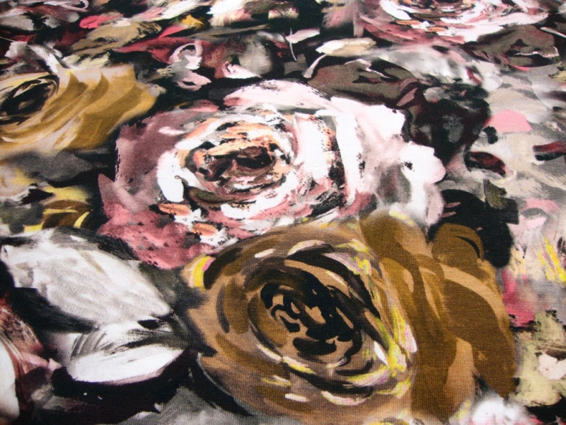  - Baumwolljersey Digitaldruck Rosen Blumen de Fleurs -braun -Öko-Tex kaufen Meterware Jersey