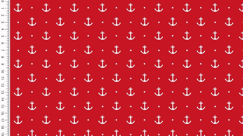  - Baumwolljersey Stoffe weiße Punkte Anker auf rot maritim Meterware kaufen 