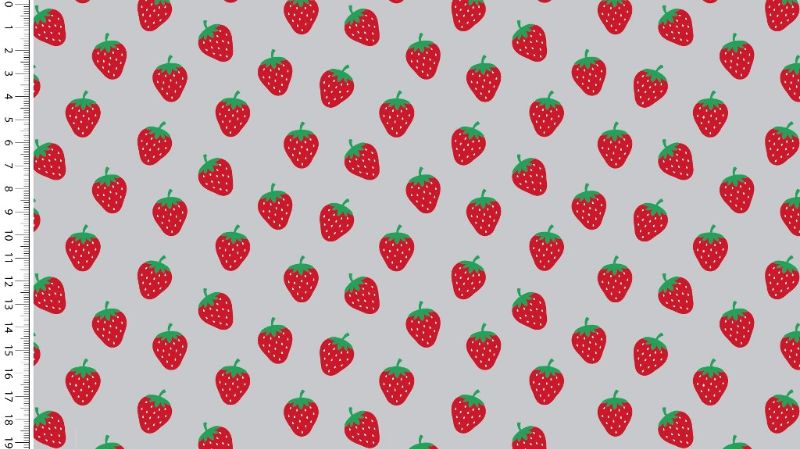  - Baumwollstoff Popeline Erdbeeren grau rote Erdbeeren auf grau 1,50m Breite Frühlings Stoffe kaufen Meterware