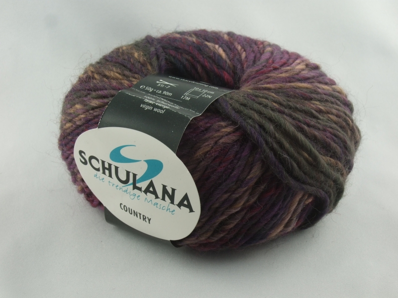  - schöne melierte Schurwolle von Schulana: Country Farbe Nr. 70, aubergine,braun meliert