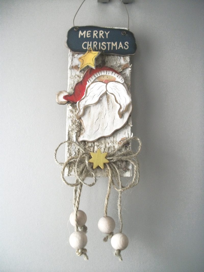  - kleine weihnachtliche Wanddekoration, Türdekoration, Holz-Deko auf Rinde  