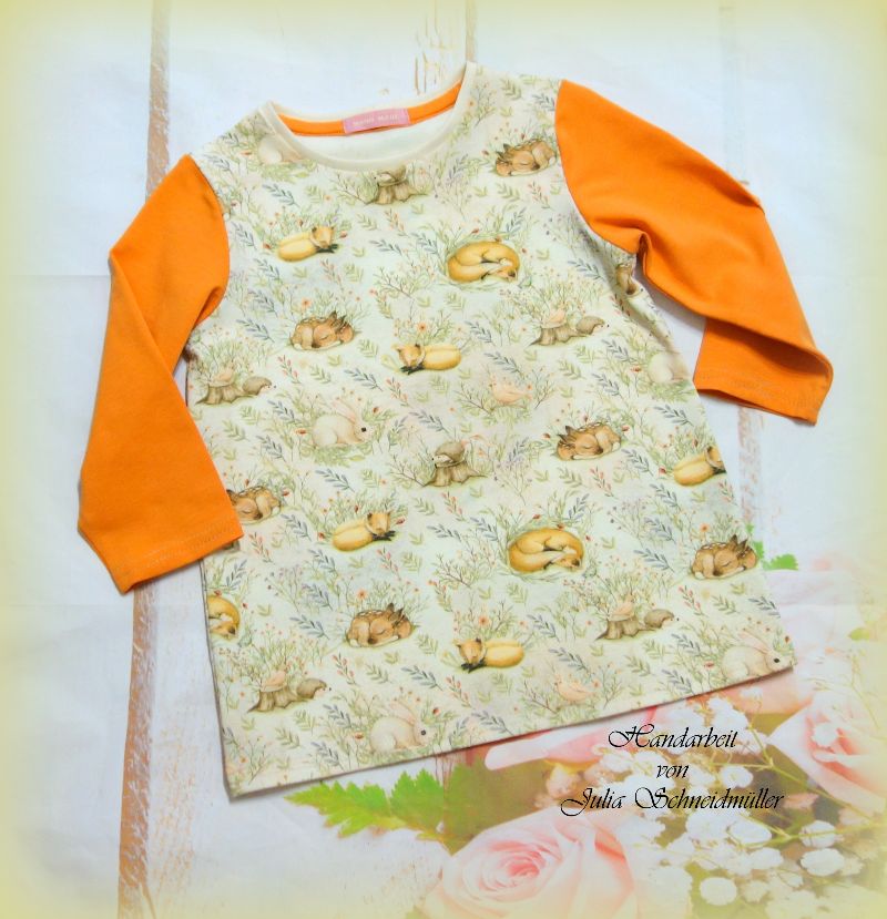  - Pullover Tunika Langarm Shirt Gr. 92/98 Fuchs Wald Herbst orange