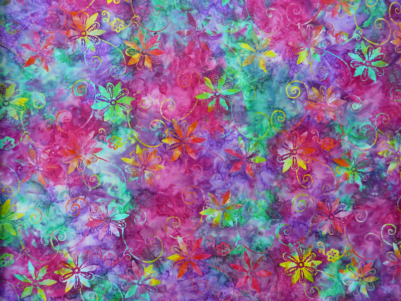  - ✂ Patchworkstoff Meterware  Eyelike Fabrics Batik bunte Blumen in türkis, pink, lila