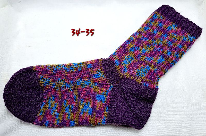  - handgestrickte Socken, Grösse 34/35,  1 Paar  lila-bunt meliert, Sockenwolle