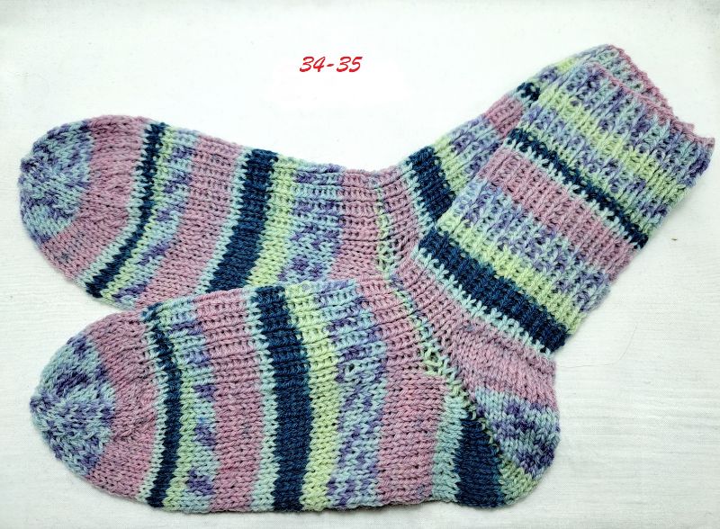  -  handgestrickte Socken, Grösse 32/33,   1 Paar     rosa-grau gestreift, Sockenwolle  