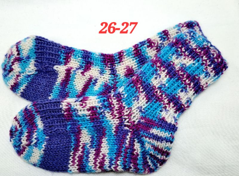  - 1 Paar handgestrickte Socken, Grösse 26-27, lila-natur-altrosa meliert, Sockenwolle 
