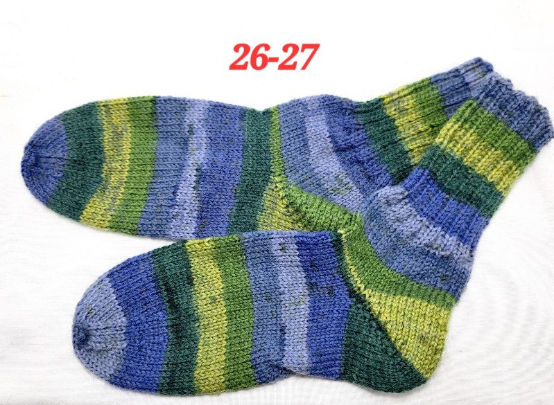  - 1 Paar handgestrickte Socken, Grösse 26-27, blau-grün-grau, Sockenwolle