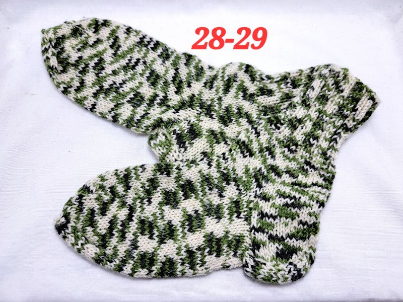  - 1 Paar handgestrickte Socken, Grösse 28-29, weiß-grün meliert, Sockenwolle )