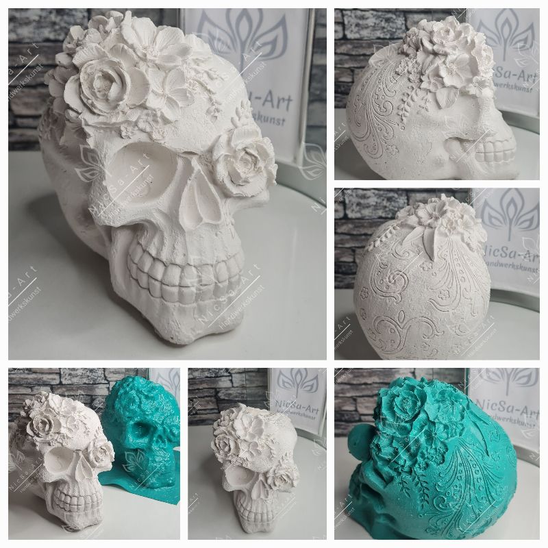  - Latexform Flower-Skull Mold Gießform Schädel Totenkopf Skull Calavera - NicSa-Art NL001400