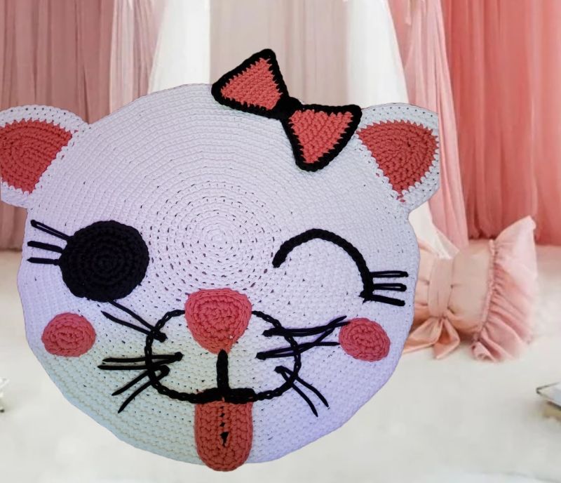  - runde Teppich, Handgemachter Häkelteppich für Kinderzimmer, Kitty Anime Teppich